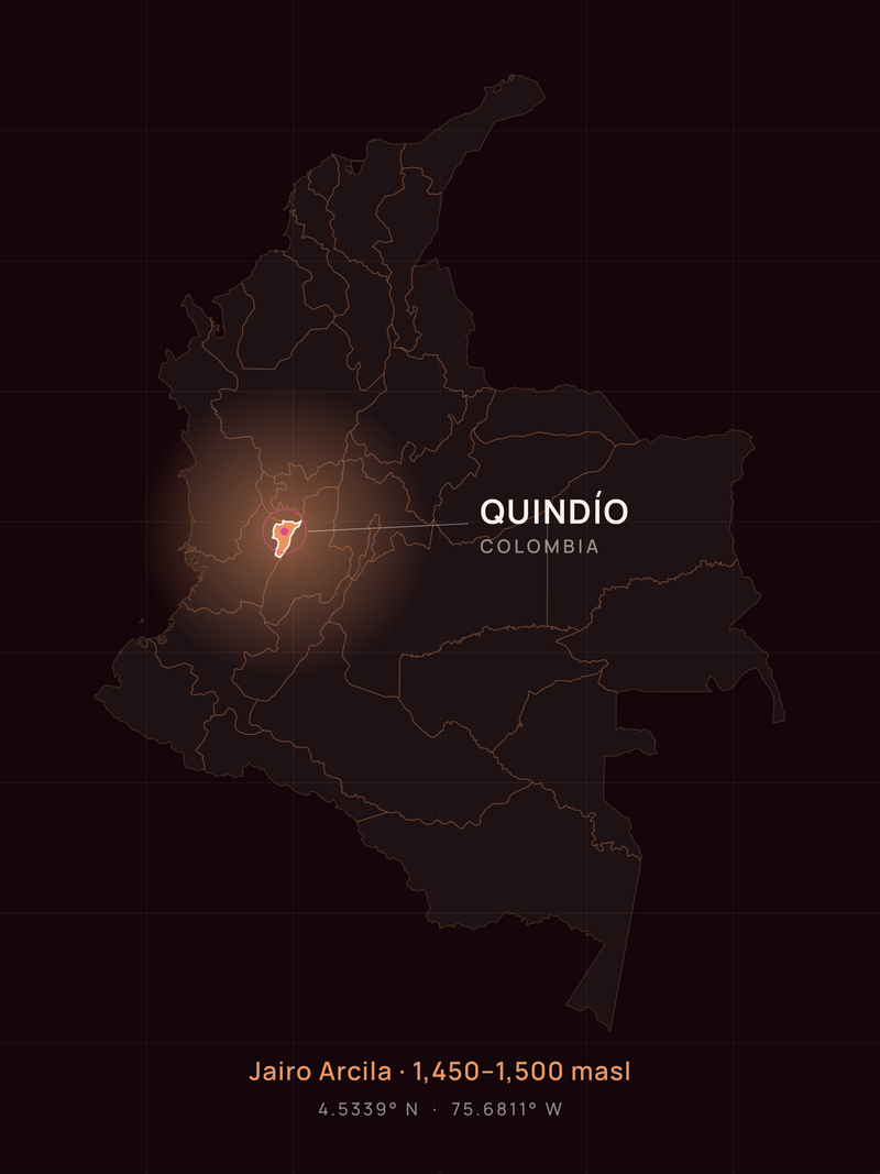 Map of Colombia with Quindío highlighted, the origin of this lot