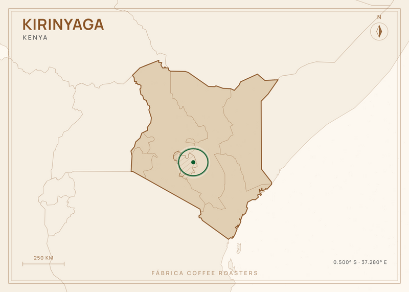 Map of Kenya, with Kirinyaga marked — where this coffee grows